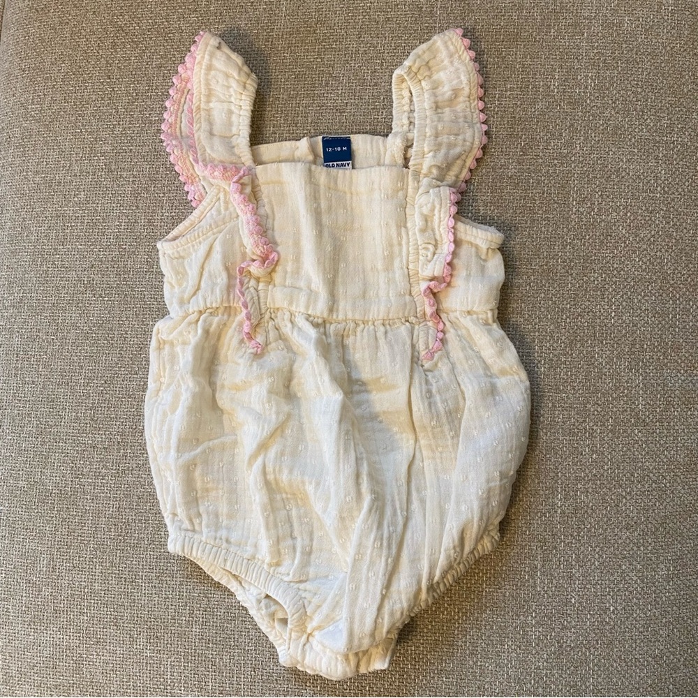 Old Navy Cream Romper with Pink Accents
